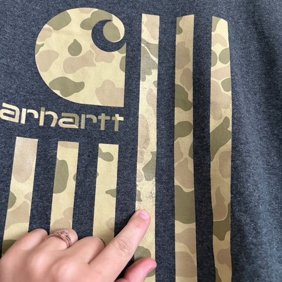 Carhartt T Shirt Mens 2XL Gray Short Sleeve Relaxed Fit Built to Last USA Flag - Picture 4 of 8